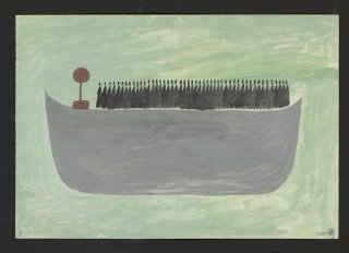 Carlo Zinelli sans titre, (Le bateau), ca. 1963 gouache sur papier 35 x 50 cab-2121 (recto) photo : Olivier Laffely, Atelier de numérisation – Ville de Lausanne